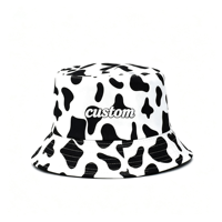 Topi Bucket Bolak-Balik Motif Sapi Hitam Pink Custom Grosir Pabrik, Topi Nelayan Cetak Hewan Dua Sisi