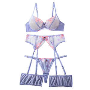 Vakmanschap Borduurwerk Mesh Splicing Driedelige Body Shaping Split Lingerie Set Doorzichtig Ondergoed Kanten Strik Decoraties - Product Image 6