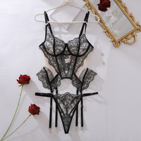 Ensembles de lingerie élégants pour femmes, corset romantique en dentelle à franges, string 2 pièces, sexy, mince, lingerie intime pour femmes