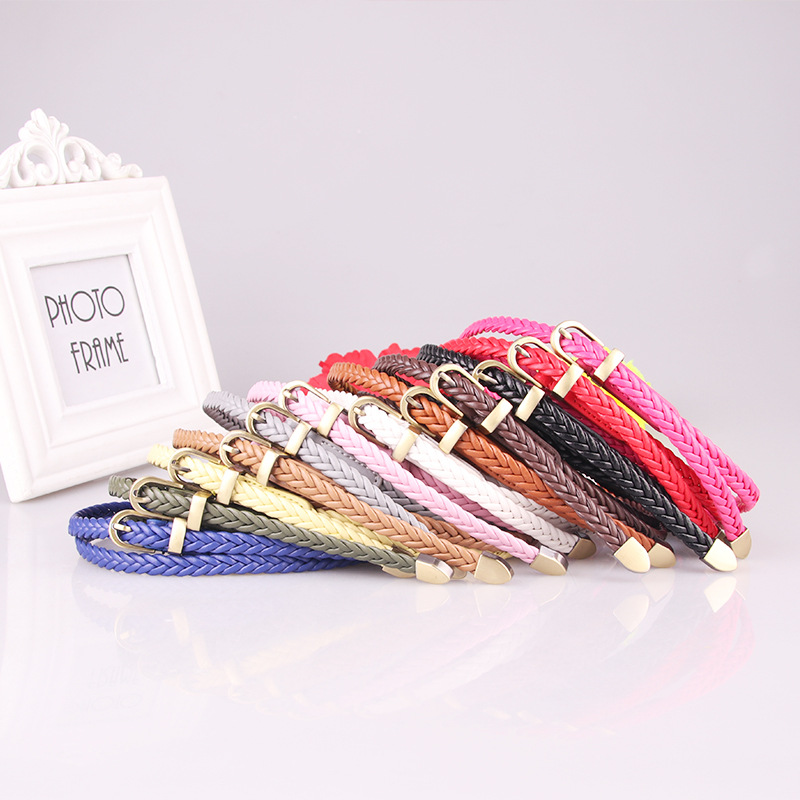 ZMJ-082 Ретро плетеный пояс со штифтовым соединением, с пряжкой; Модные женские кожаные ремни с тонким поясом PU тканый пояс для платья