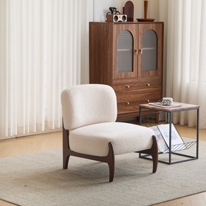 Fauteuil lounge élégant en bouclette avec revêtement en PU souple, structure en bois massif, confortable pour salle à manger, hôtel, salon, chambre, bureau - Product Image 1