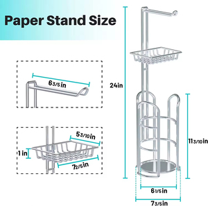 Porte-<span class=keywords><strong>papier</strong></span> hygiénique en métal sur pied avec réserve et distributeur pour 4 méga rouleaux et étagère pour téléphone portable - Product Image 3