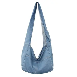 Large Capacity Canvas Shoulder Bags Solid Soft Denim Leisure Or Travel Bag for Women Fashion Fatchels Winter Package 2022