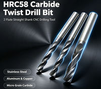 Foret hélicoïdal en carbure HRC58 à 2 cannelures, queue droite, pour perçage de métaux (acier inoxydable, aluminium, cuivre) sur CNC