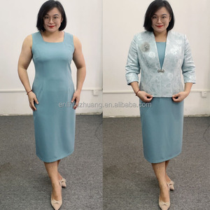 Robes de bureau classiques formelles grandes tailles bleues pour femmes, costume d'église pour femmes d'affaires, couleur marine estivale 100% polyester - Product Image 3