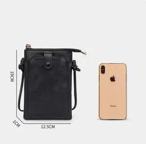 Bolsa transversal de couro genuíno, bolsa vertical personalizada de ombro com celular/carteira