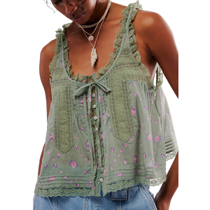 Top Estivo da <span class=keywords><strong>Donna</strong></span> Stile Boho con Lacci Frontali in Pizzo, Canotta in Cotone per Vacanze al Mare, Cardigan <span class=keywords><strong>Senza</strong></span> <span class=keywords><strong>Maniche</strong></span> con Bottoni, Top Corto Y2k - Product Image 4