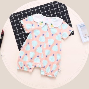 Vêtements pour bébés nouveau-nés en gros, combinaison pour fille en tissu brodé à motif ananas avec col à revers et boutons - Product Image 2