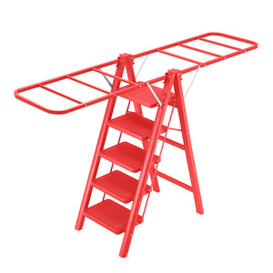 Échelle pliante rouge en forme de A avec séchoir, 5 marches, en alliage d'aluminium, portable, pour usage domestique - Product Image 1