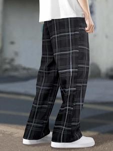 Pantalon large pour homme en coton 100% avec broderie, cordon de serrage, taille mi-haute, devant plat, style décontracté, collection automne - Product Image 3
