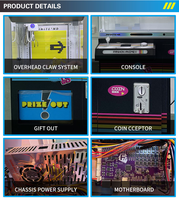 Distributeur automatique de jeux d'arcade à griffes pour enfants avec écran LCD, mini-jeux interactifs, affichage publicitaire, lecteur de cartes métallique et fonctionnement à pièces