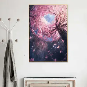 Guanjun 40*60cm Pink Flower Scenery Prints Paintings And Wall Arts Floating Frame Painting Canvas