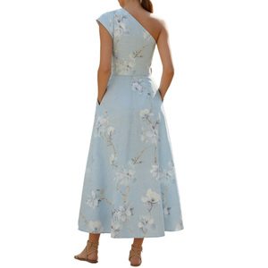 Vestido Casual Holgado Sin Mangas de Gasa Transpirable con Escote Asimétrico Liso, Nueva Colección Verano 2026 - Product Image 3
