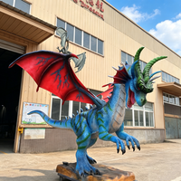 Modèle de dragon occidental animatronique grandeur nature, statue réaliste de dragon ailé en silicone pour la décoration des parcs à thème et des centres commerciaux