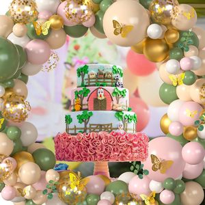 Kit d'<span class=keywords><strong>arche</strong></span> de ballons en latex vert sauge et rose brillant, guirlande, <span class=keywords><strong>eucalyptus</strong></span> artificiel, papillon 3D, décorations pour fête de naissance et anniversaire - Product Image 2