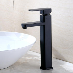 Robinet de lavabo noir à poignée unique en acier inoxydable 304, carré, monotrou, à poser sur le comptoir, style minimaliste - Product Image 3