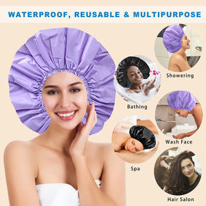 2 stuks waterdichte douchekappen voor vrouwen, herbruikbare extra grote haarkap voor lang dik krullend haar, twist vlechten - zwart + paars - Product Image 6