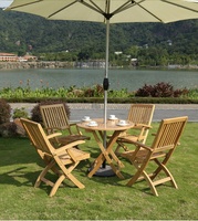 Ensemble de table à manger pliante en bois résistant aux intempéries avec chaises empilables, style ferme, pour parcs, hôtels et villas en extérieur