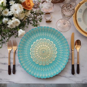 Assiettes de présentation en verre SONYA DINNERWARE, style nordique de luxe, bord doré, motif floral en dentelle, pour événements - Product Image 3