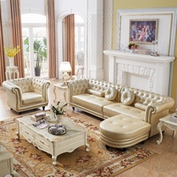 Canapé d'angle modulable en cuir de vachette première couche, style européen, luxe léger, pour petit salon