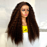 Perruque haute qualité pour femmes européennes et américaines, style exotique, dentelle frontale, cheveux bouclés africains naturels de couleur miel doré, haute simulation