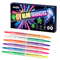 Marqueurs temporaires fluorescents UV double pointe double couleur, résistants à l'eau et lavables, pour tatouages et peinture faciale en fête - Stock usine