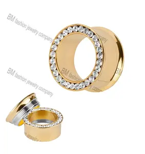 gold plated diamond ear plugs earrings tunnels piercing body jewelry alibaba