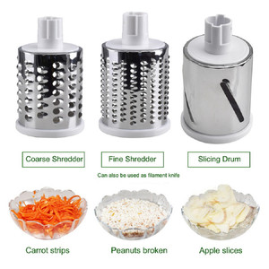 Râpe à fromage rotative, trancheuse à tambour rond, broyeur, <span class=keywords><strong>manivelle</strong></span> <span class=keywords><strong>Mandoline</strong></span> avec 3 tambours en acier inoxydable pour légumes - Product Image 3