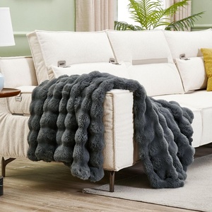 Zhengtai Poliéster <span class=keywords><strong>Super</strong></span> Soft Rabbit Faux Fur Cozy Fuzzy Warm Throw Mantas al por mayor - Product Image 3