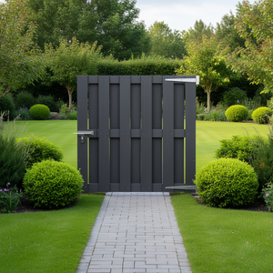 Portail de jardin gris en WPC 39,4 x 39,4 pouces, design extérieur élégant, porte battante, surface durable à grain de bois - Product Image 2