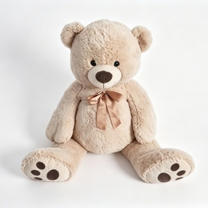 Oso de peluche personalizado con lazo de cinta, oso de peluche sentado, oso de peluche con huellas de patas, oso de peluche marrón neutro - Product Image 1