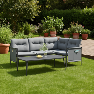 Set Lounge da Giardino in Acciaio Antracite 4 Posti, Resistente alle Intemperie, Arredamento da Esterno dal Design Contemporaneo - Product Image 2