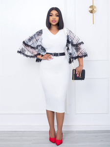Nouveaux vêtements pour femmes à la mode solide sangle serrée manches chauve-souris <span class=keywords><strong>robe</strong></span> <span class=keywords><strong>de</strong></span> <span class=keywords><strong>soirée</strong></span> sexy <span class=keywords><strong>blanche</strong></span> - Product Image 2