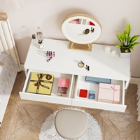 Coiffeuse avec 2 tiroirs, bureau d'ordinateur moderne, pieds en acrylique, table de toilette en bois blanc pour chambre d'hôtel