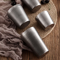 YolecenRetro Tasse à double paroi en acier inoxydable 304, isolée sous vide, pour eau/jus/bière, motif diamant, aspect vieilli, usage commercial