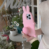 Coque de téléphone avec support de queue de lapin rose mignon pour iPhone 14 15 16 17 Pro Max housse de protection souple