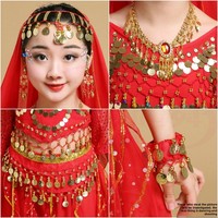 Ensemble de costumes de danse orientale en polyester à paillettes brillantes, tenue de performance orientale, robe Saidi arabe, robe Baladi, écharpe pour filles et enfants