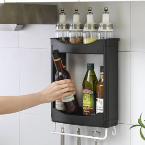 Double Layer Kitchen Spice Wall Mounted <b>Rack</b> <b>Plastic</b> Condiment Storage Shelf Rectangle Easy Cleaning Multipurpose - Product Image 2