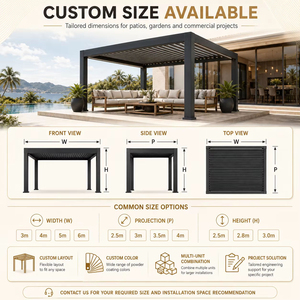 Pérgola de Jardín con Techo Ajustable de <span class=keywords><strong>3x3</strong></span> Metros, con Toldo Impermeable, Protección UV, <span class=keywords><strong>Mosquitera</strong></span> y Protección Contra el Viento - Product Image 3