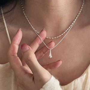 Collier à pampilles double couche en argent pur S925, design de niche, pendentif tendance, accessoire exquis, luxe haut de gamme - Product Image 1