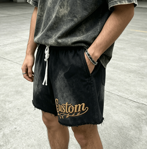 Shorts pour hommes High Street Sun Faded Vintage 100% coton, respirants, à taille mi-haute, brodés, avec cordon de serrage - Product Image 4