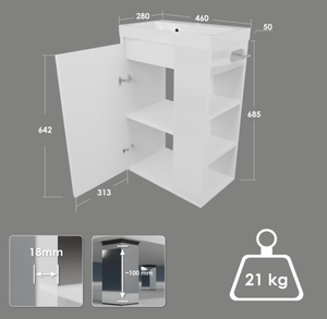 Lavabo autoportant ou mural <span class=keywords><strong>avec</strong></span> une armoire de rangement et un <span class=keywords><strong>porte</strong></span>-<span class=keywords><strong>papier</strong></span> hygiénique, adapté aux salles de bain. - Product Image 3