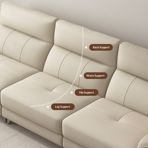 Nordic Cream Style <b>Top</b> Grain Leather Straight Sofa Chaise Lounge Combination For Small Home - Product Image 3