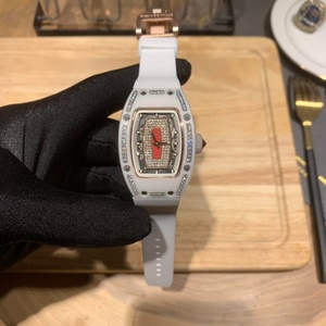 Reloj de Pulsera para Mujer, Diseño Tonneau, Esqueleto, Bisel con Diamantes, Movimiento Mecánico Automático, Correa de Silicona Blanca, Resistente al Agua - Product Image 1