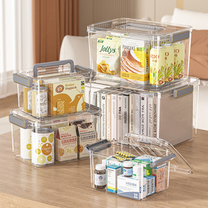 Boîte de rangement en plastique transparent avec couvercle et poignée, récipient alimentaire rectangulaire épaissi pour l'organisation de la cuisine 6501 - Product Image 1
