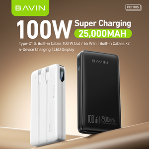 BAVIN <span class=keywords><strong>100W</strong></span> Super Fast Charging PC1110S 25000mah Power Bank avec <span class=keywords><strong>chargeur</strong></span> rapide Type C Câble USB C - Product Image 2
