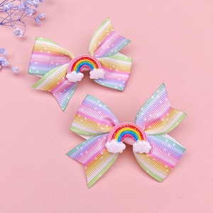 Jepit Rambut Pita Bergaris Pastel Glitter Pelangi Awan Jepitan Buaya Lucu untuk Anak Perempuan Aksesoris Rambut Pesta Putri - Product Image 1