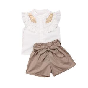 CSH016 2021 Ensembles de vêtements pour filles, vêtements pour enfants, vêtements d'été, nouveau costume pour fille, manteau pour bébé, shorts, deux pièces, vente en gros - Product Image 2