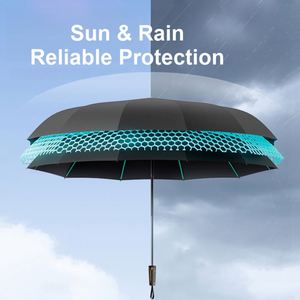 Parapluie de 105 cm de diamètre avec 10 baleines en fibre de verre de 6 mm, revêtement noir UPF50, poignée mécanique automatique, idéal pour les trajets quotidiens et les voyages - Product Image 4