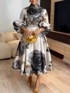 Robe africaine <span class=keywords><strong>vintage</strong></span> simple coupe trapèze pour <span class=keywords><strong>femme</strong></span>, grande taille, tenue décontractée professionnelle, longueur cheville, détail nœud à l'épaule, couleur unie - Product Image 5